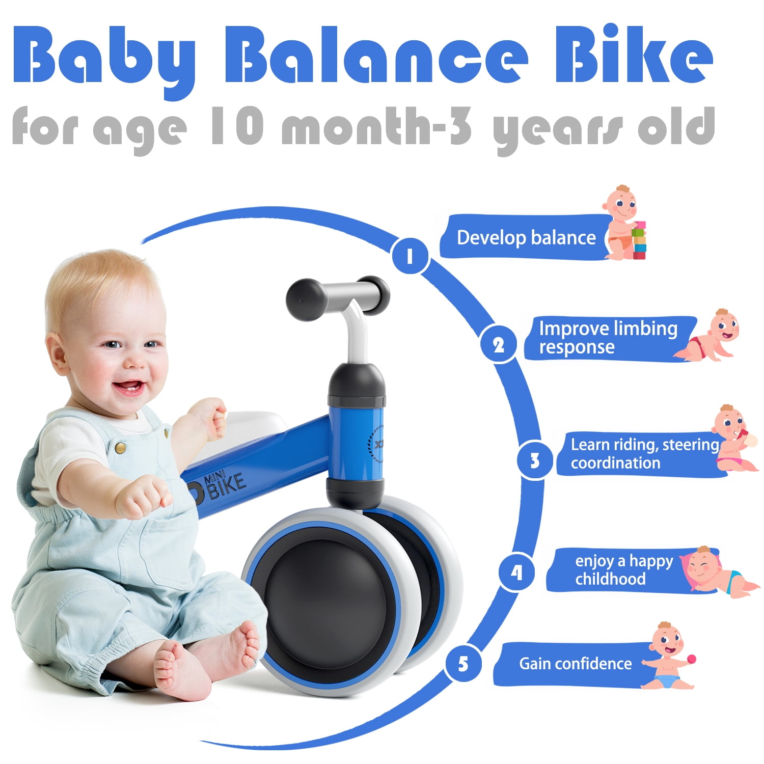 XJD Balance Bike for Toddler Boys Girls with 4 Wheels for Ages 12-24 Months Baby Bicycle Toy for 1 Year Old’s