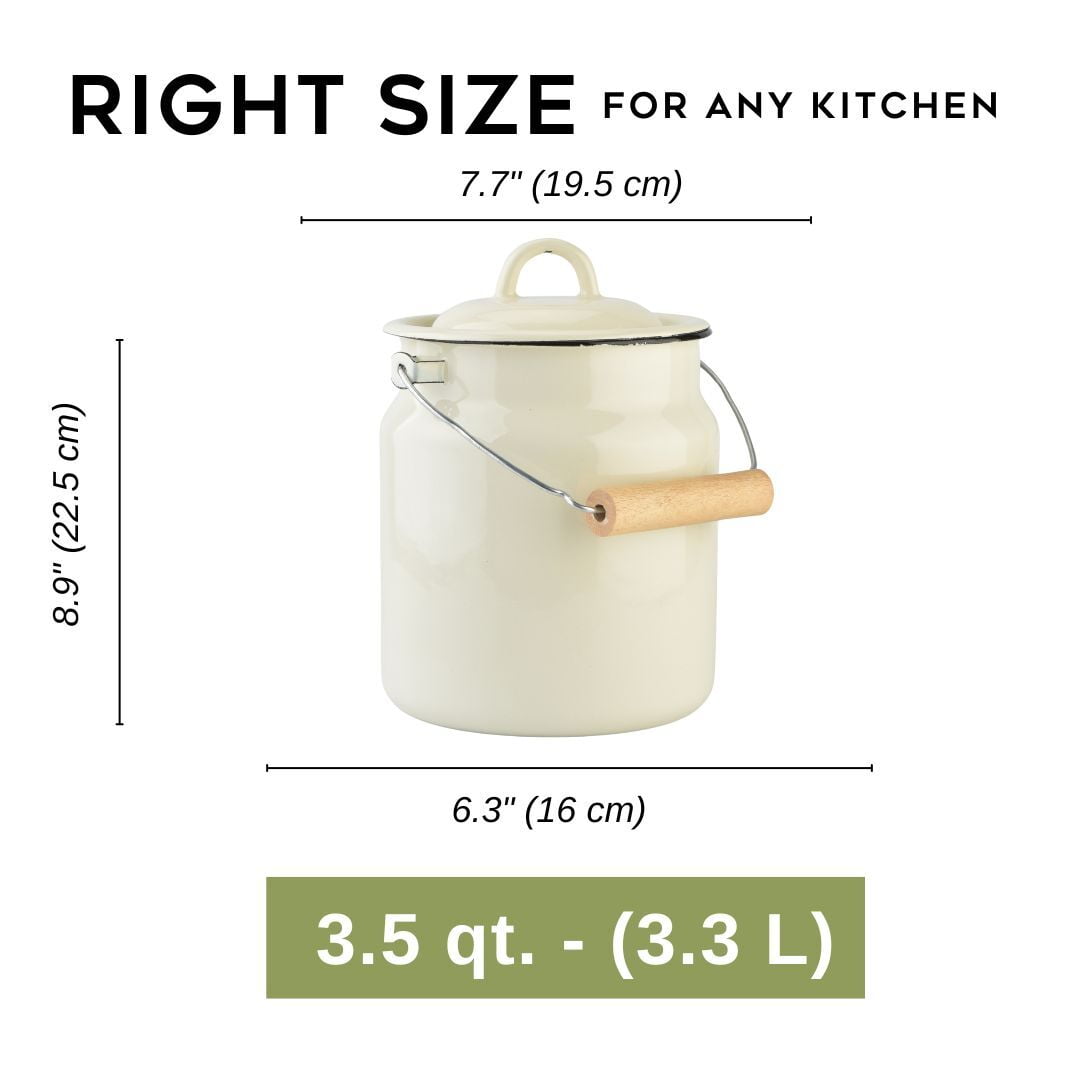 Novomoskovsjka Posuda Vintage Style Ivory Enamel Milk Can with Lid 3.5 Qt (3.3 L) Enameled Steel Milk Canister Kitchen Milk Keeper Milk Bucket Milk Container