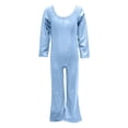 thumbnail image 4 of ZHOGXU Kids Girls Romper Long Sleeve Round Neck Solid Color Glitter Stretchy Comfortable Jumpsuit Bodysuit For Stage Performance,Sky Blue,12-13 Years, 4 of 4