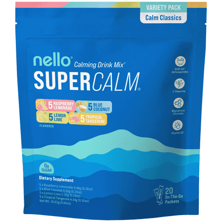 Supercalm Drink Mix - Ashwagandha KSM 66, Magnesium Glycinate & L-Theanine Supplement, Vitamin D3 - Ashwagandha Root Extract - Focus and Relaxation Support (20 Travel Packets) - Variety Pack