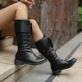 thumbnail image 3 of Mepaouo Knee High Riding Boots for Women Foldover Low Heel Lace up Casual Walking Work Boots(Black,6.5), 3 of 8