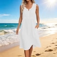 thumbnail image 2 of Bxsruta Women's Sleeveless V Neck Midi Dress A Line Swing with Pockets High Waist Pull on Soft Breathable Wrinkle Free Casual Bohemian Summer Flowy Beach Vacation, 2 of 8
