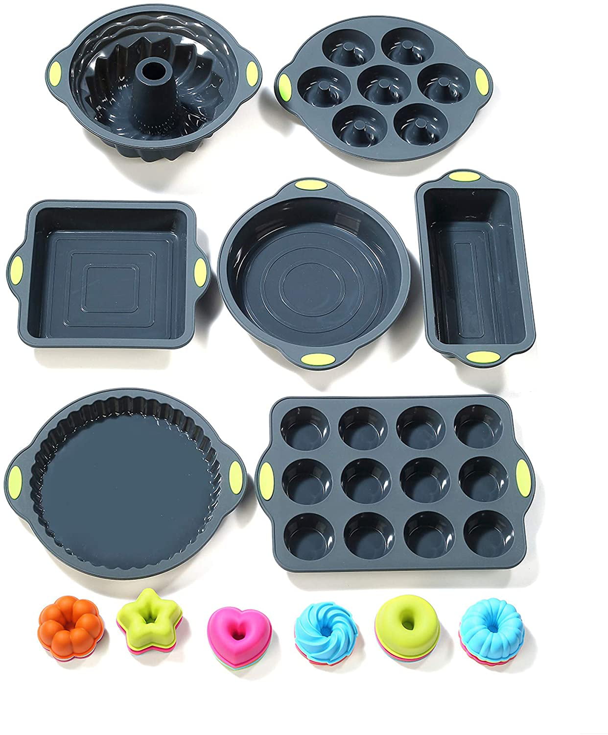 To encounter 31 Pieces Silicone Bakeware Set - 7 Silicone Baking Cake Pans  - 24 Silicone Cake Molds Non Stick Muffin Cups Liners with Metal Reinforced  