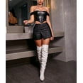 thumbnail image 5 of Women PU Leather Skort Asymmetrical Split Hem Festival Rave Fashion Bottoms, 5 of 6