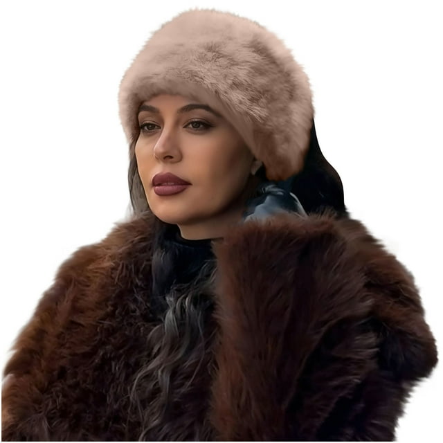 Khaki Ladies Winter Fashion Headband With Imitation Fur For Warmth And Style In Cold Weather Outfits And Seasonal Wear And Daily Winter Use Free Size