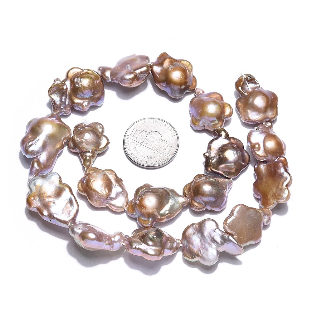 1Strand Baroque Natural Nucleated Keshi Pearl Beads Strands Cultured Freshwater Pearl Flower Rosy Brown 15~30x15~23.5x6~10mm Hole: 0.6mm about 18~24pcs/strand 14.96~15.75 inch(38~40cm)
