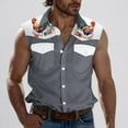 thumbnail image 3 of Camisas de Cuello para los Hombres de Moda Casual Imprimir Turndown Cuello sin Mangas Bolsillos Deportivos Tanque, Ligero Top de Verano, 3 of 5