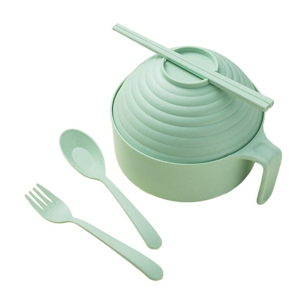 Bol para fideos instantáneos con tapa, vajilla de paja de trigo, bol hondo para sopa y fideos, bol para estudiantes, ideal para el hogar, la residencia estudiantil o la oficina.