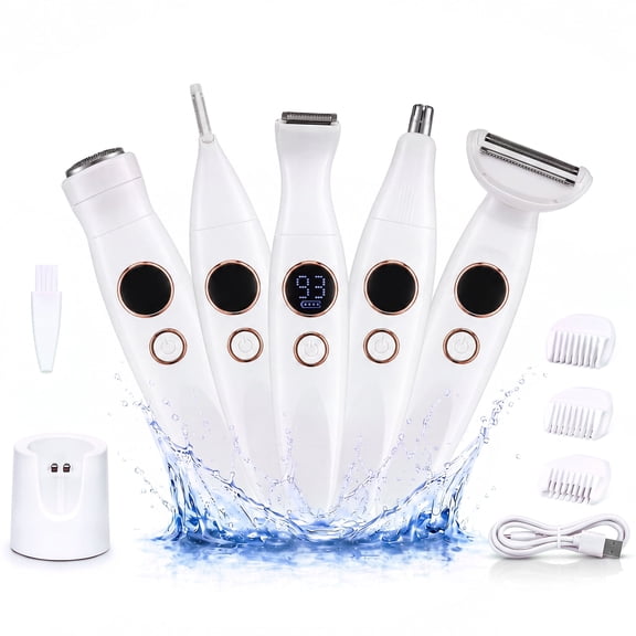 Electric Razor for Women, 5-in-1 Rechargeable Cordless Shaver, Trimmer, for Face, Nose, Eyebrows, Armpits, Arms, Legs