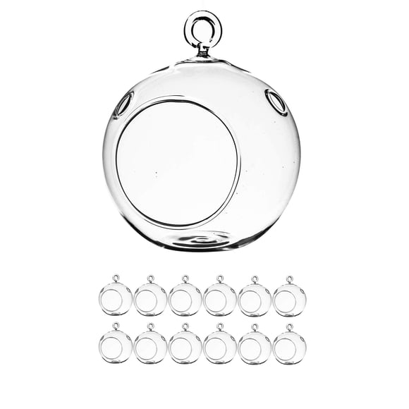 WGV Hanging Terrarium Globe Bulk, Width 2.25", Height 2.75", DIY Air Succulent Planter, Clear Glass Vase Orb with Flat Bottom, Candle Holder for Windowsill Outdoor Garden Decor, 12 Pieces