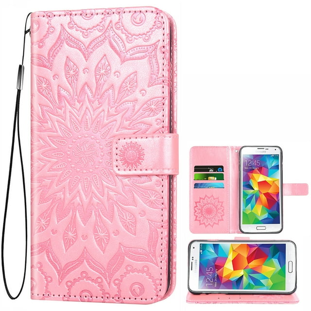 Étui de Téléphone pour Samsung Galaxy S5, Étui Portefeuille Folio à Rabat, Porte-Cartes en Cuir PU avec Fentes, Protection Intégrale Robuste, Support, Étui de Protection pour Téléphone pour Galaxy S5 Femmes, Or Rose