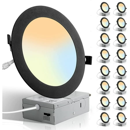 

HPJNB 16 Pack 5CCT LED Black Recessed Lighting 6 inch 2700K-5000K Selectable Canless Recessed Lights 1100LM High Brightness 12W Eqv 110W Dimmable Can Lights with Junction Box - IC Rat