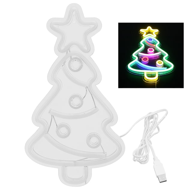 Letrero de neón con forma de árbol de Navidad, luz LED de neón alimentada por USB, decoración de pared para habitación infantil, fiesta de cumpleaños