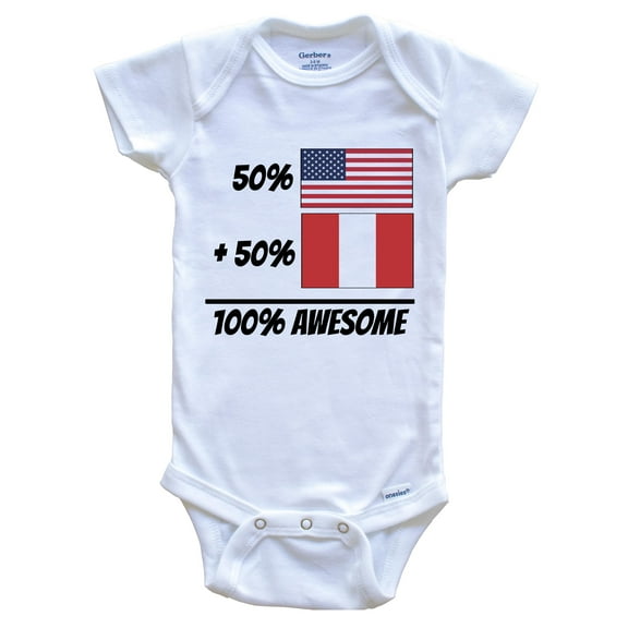 50% American Plus 50% Peruvian Equals 100% Awesome Cute Peru Flag Baby Bodysuit, 0-3 Months White