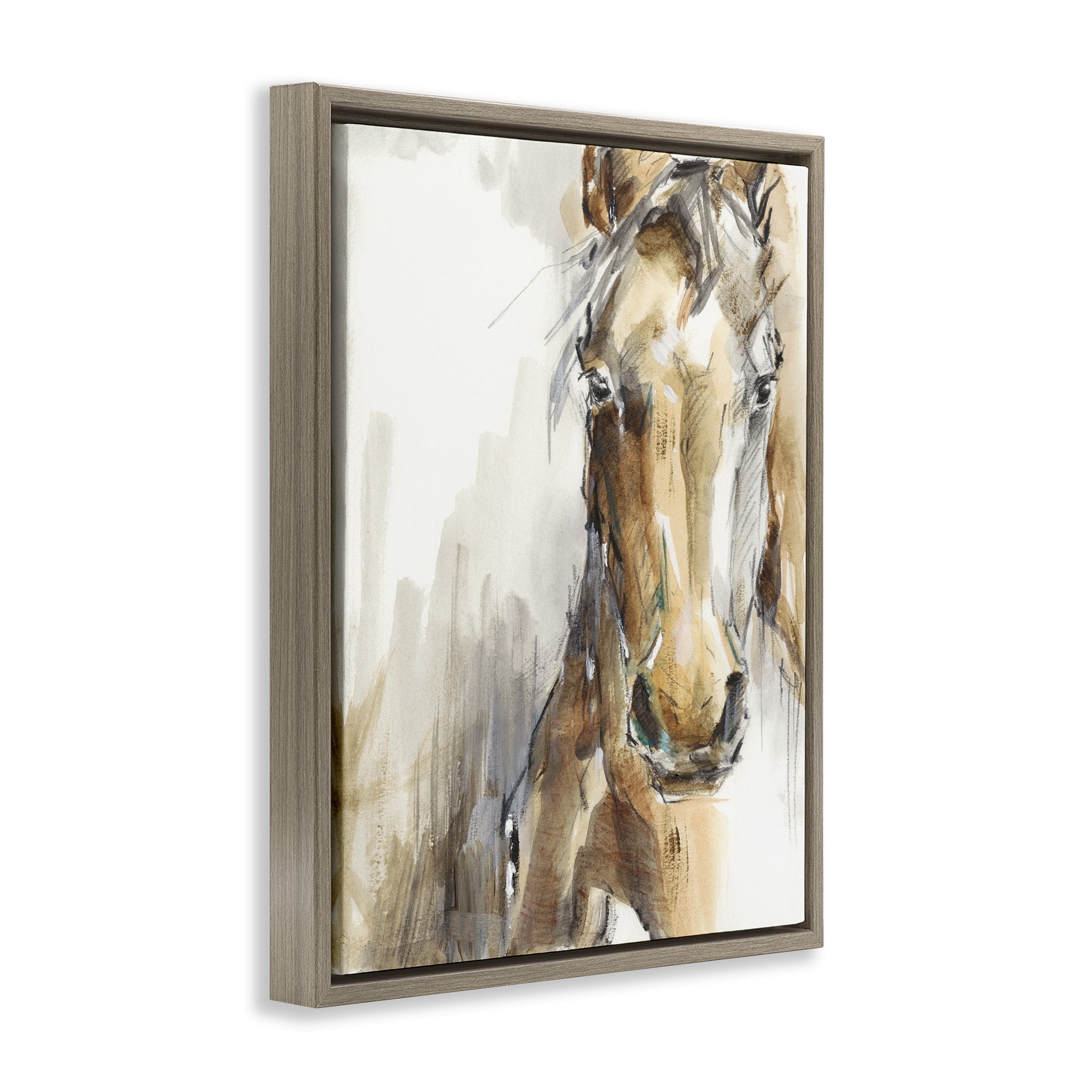 Stupell Industries Abstract Brown Horse Portrait Animals & Insects Painting Brown Floater Framed Canvas Art Print Wall Art, 25 x 31
