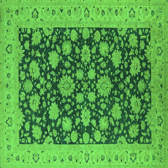 Ahgly Company Indoor Square Oriental Green Industrial Area Rugs, 8' Square