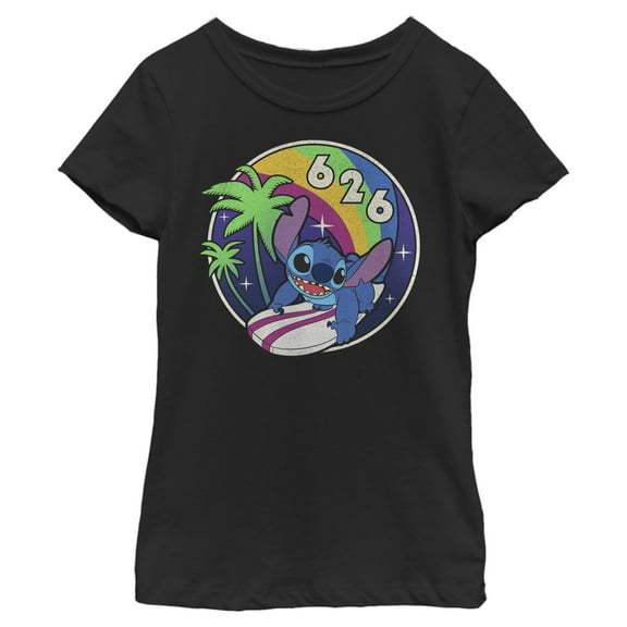 Girls Lilo & Stitch Retro Rainbow Surfboard T Shirt