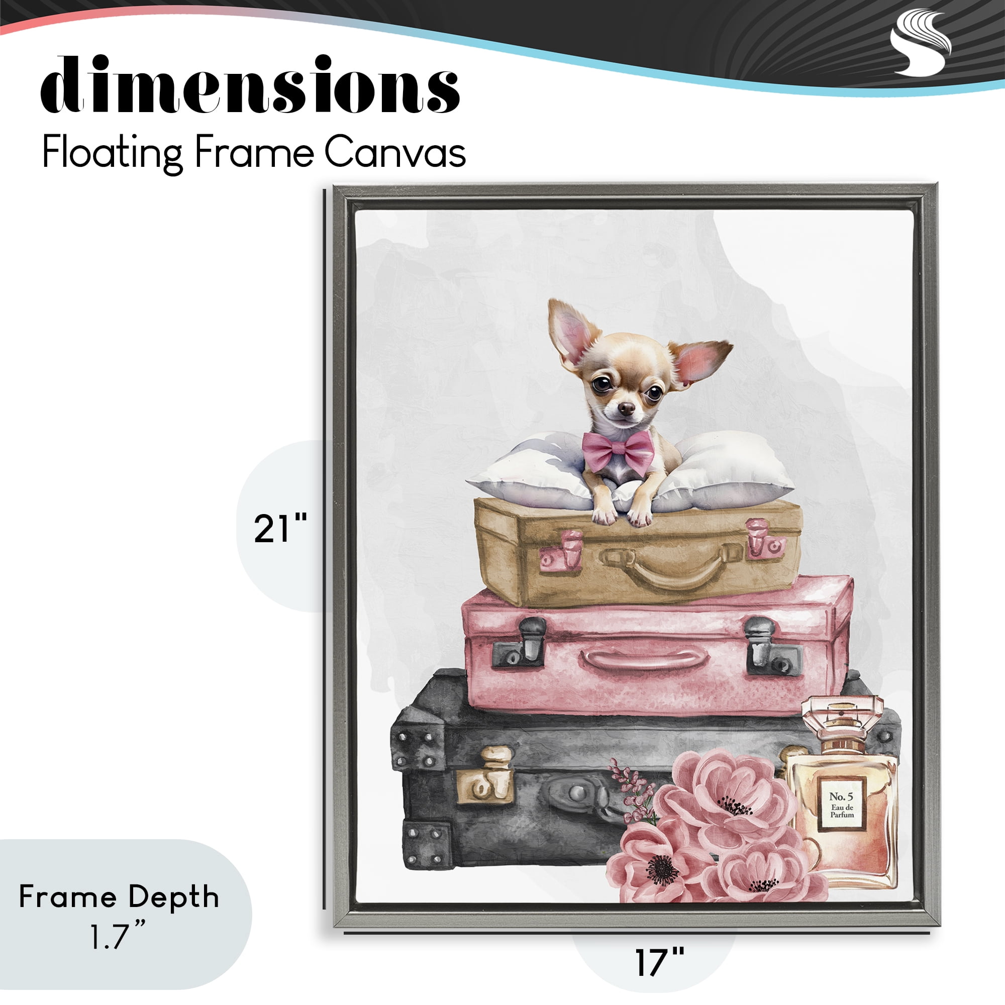 Stupell Industries Trendy Pup Travel Gray Framed Floater Canvas Wall Art, design by Kim Allen