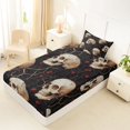 thumbnail image 4 of Homewish Vintage Halloween Skull Twin Sheets,Rustic Berry Print Bedding,Black Beige,3pcs,1 Fitted Sheet and 1 Pillowcase, 4 of 6