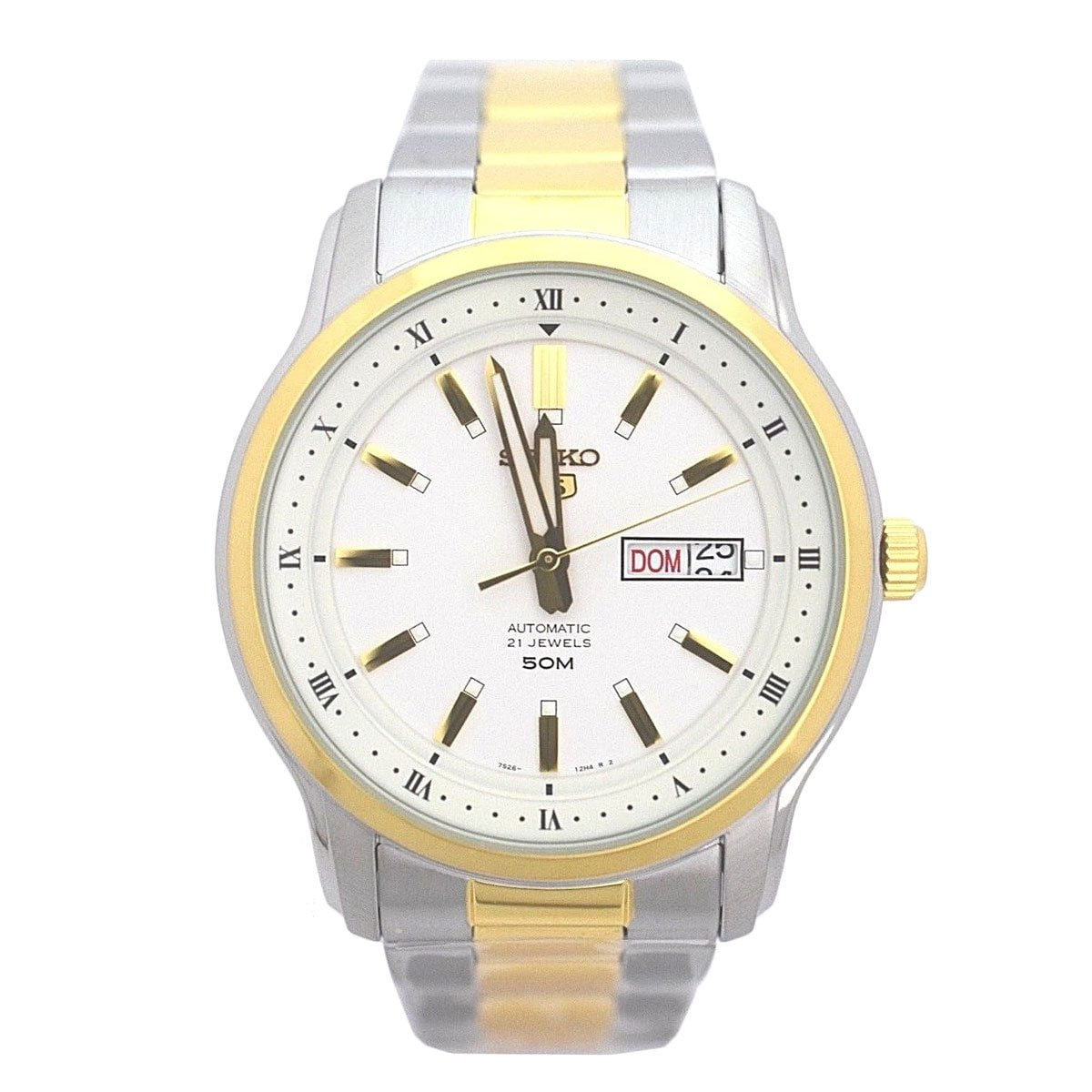 Seiko 5 SNKP14 Mens 2 Tone Stainless Steel White Dial 50M WR Day Date Automatic Watch Walmart