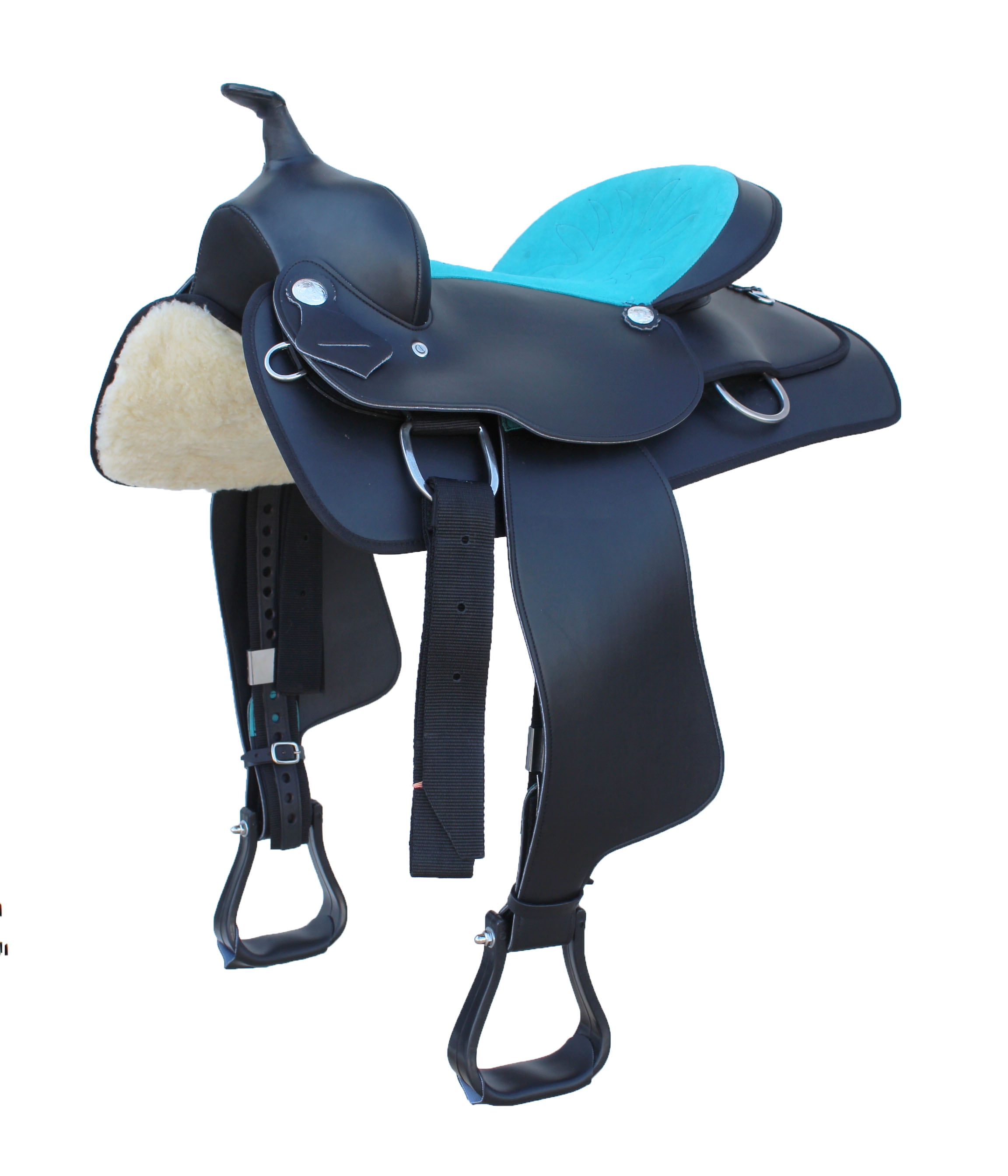 13" Black Cordura Synthetic Lightweight Western Saddle w Leather Trim Horse Pony 