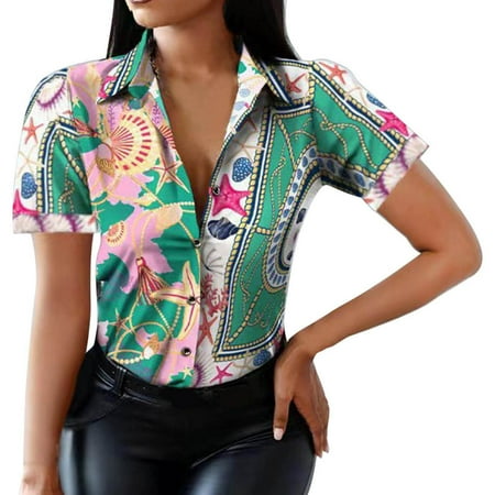 

Workout Tops for Women Flannel Shirts for Women Women s Button Down Blouse Casual Short Sleeve Shirt Collar Loose Fit Work Smocked Cuffs Casual Tops Cute Tops for Women Clearance Tops for Women