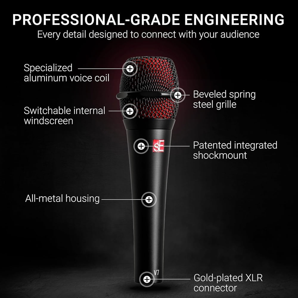 sE Electronics V7 Black Dynamic Supercardioid Handheld Vocal Microphone