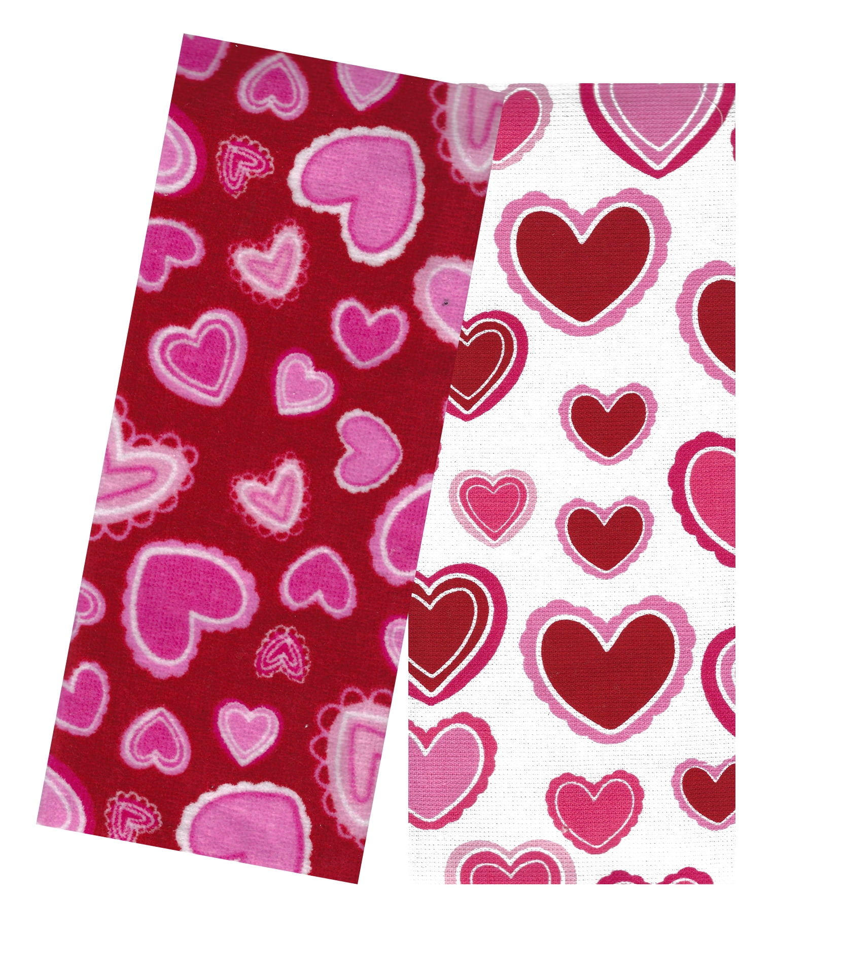 Valentine Kitchen Towels, 2 Pack, Velour Red Pink Hearts and White Dual