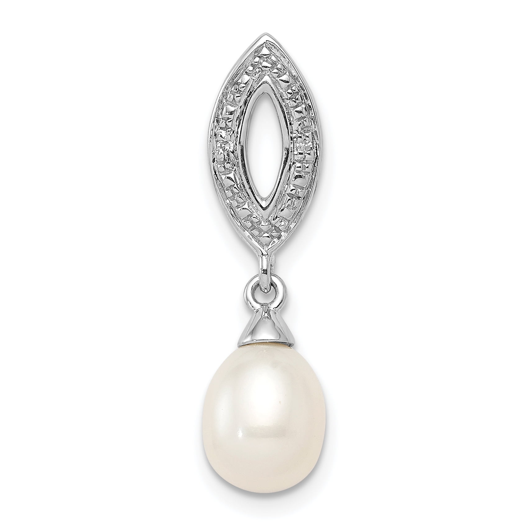 Beautiful Sterling silver 925 sterling Sterling Silver Rhodium-plated FW Cultured Pearl Diamond Pendant