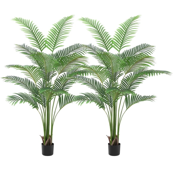 Ensemble de Palmiers Arec Artificiels Réalistes – Lot de 2 Faux Palmiers de 6 Pi de Hauteur avec Pots et Feuilles au Toucher Réaliste – 9 Morceaux de Pelure de Banane Démontés, 6e 9 Morceaux de Vraie Pelure de Banane Démontée 2 Produits