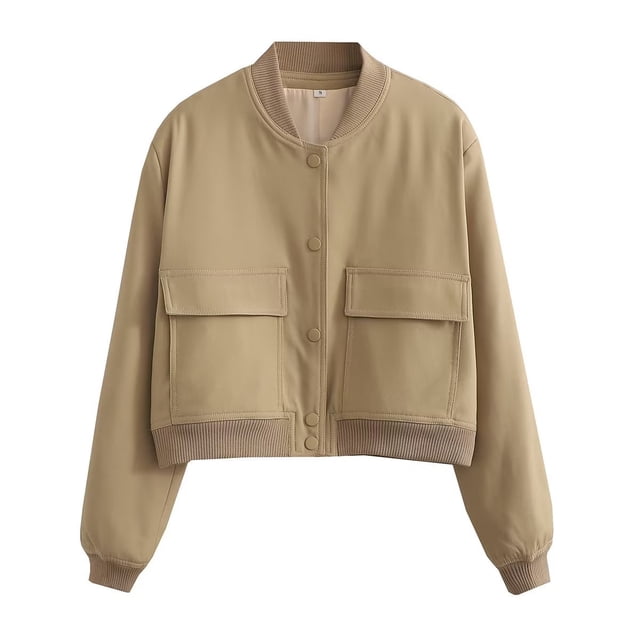 2024 stand collar double pocket solid color motorcycle bomber jacket jacket jacket women 8BS9621