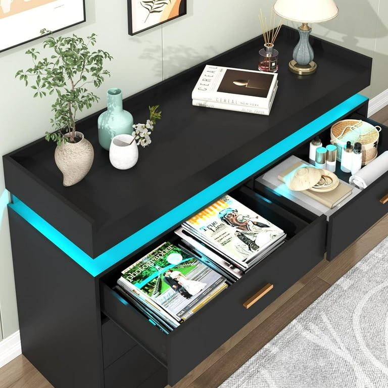 Chvans 6 drawer Black Wood Dresser with LED Light and Charging Station, Modern Metal Handles, for Bedroom Living Room Entryway Chvans 6 drawer Black Wood Dresser with LED Light and Charging Station, Modern Metal Handles, for Bedroom Living Room Entryway