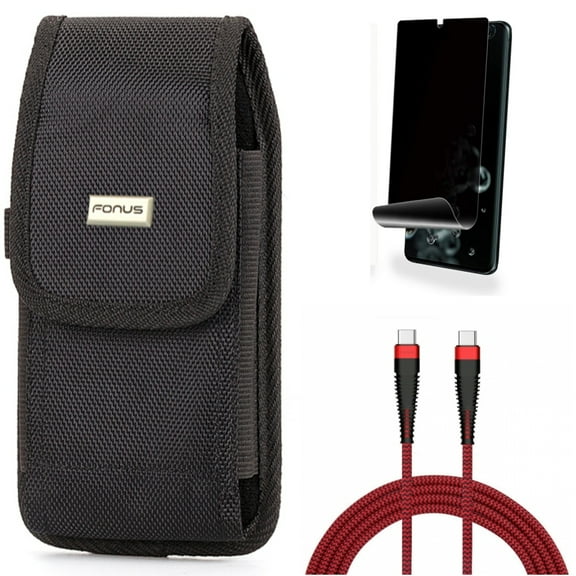 10ft PD Cable w Case Belt Clip w Privacy Screen Protector for Samsung Galaxy S20 Ultra - Type-C to USB-C Charger Cord Power, Rugged Holster Canvas, TPU Film [NOT GLASS] fits Galaxy S20 Ultra