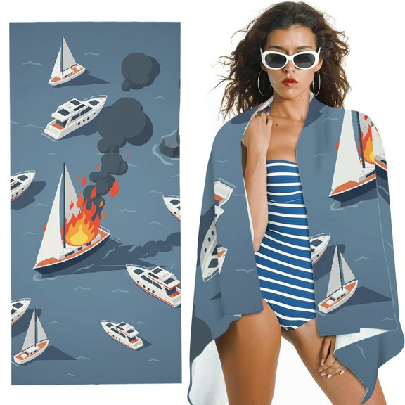 RKSupls Maritime Emergency Oversized Microfiber Beach Towel - Ultra-Soft Microfiber , Suitable for Bathroom, beach, Soft Super Absorbent- 30x60 in