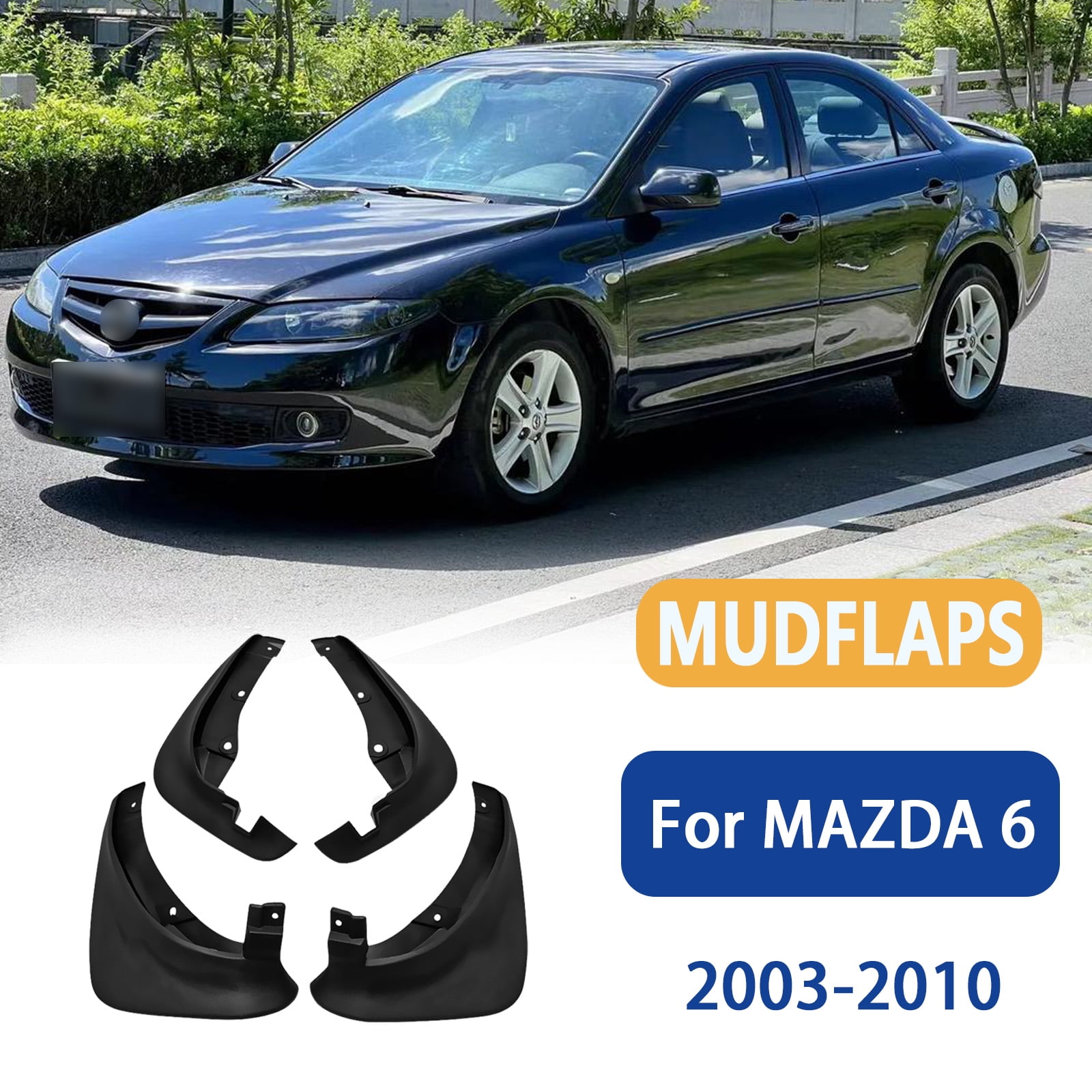 All Weather Mud Flaps For Mazda 6 2003-2010 Accessories, Front & Rear Mudguards For Car, Set Of 4PCS No Drilling Splash Guards -black