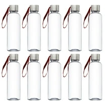 Genie Plastic Water Bottles with Strap 17 oz. Set of 10, Bulk Pack - Refillable, Great for Gym, Hiking, Cycling, School - Red