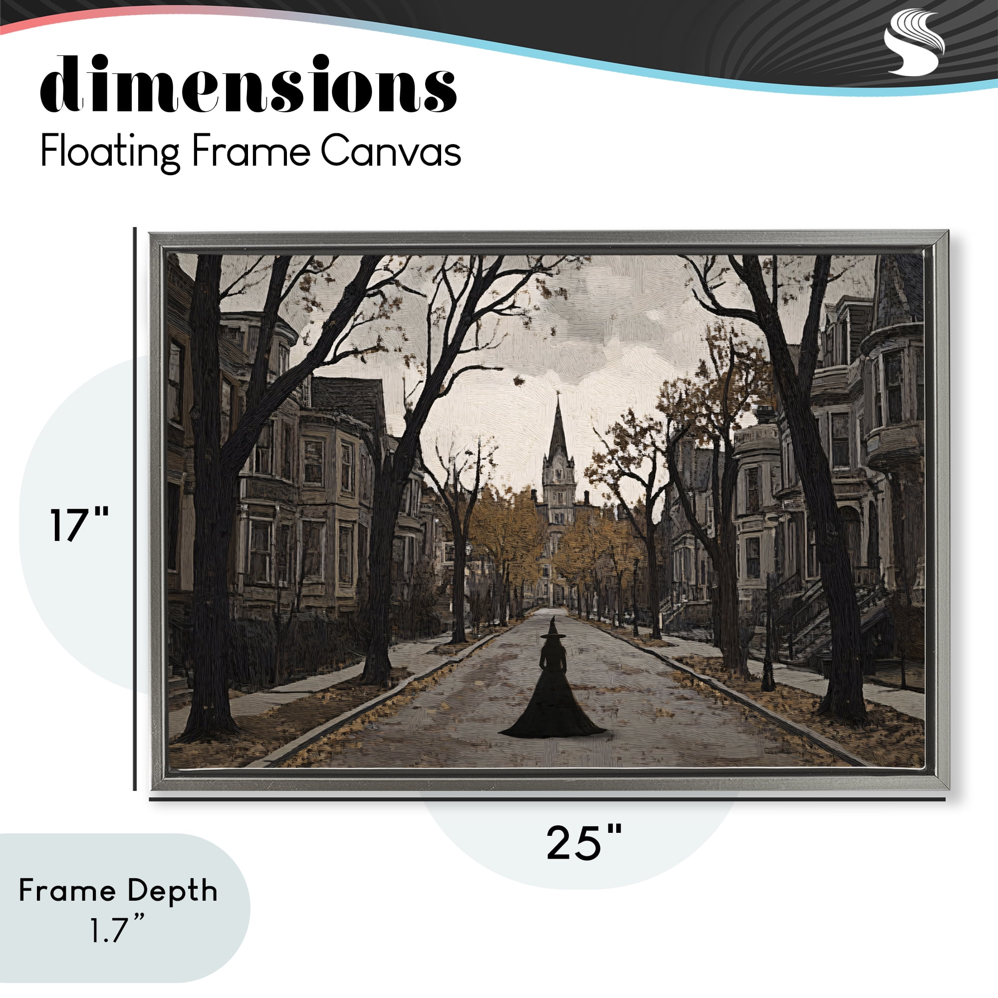 Stupell Industries Witch Strolling Town Streets Gray Framed Floater Canvas Wall Art, design by Jacky Ngan