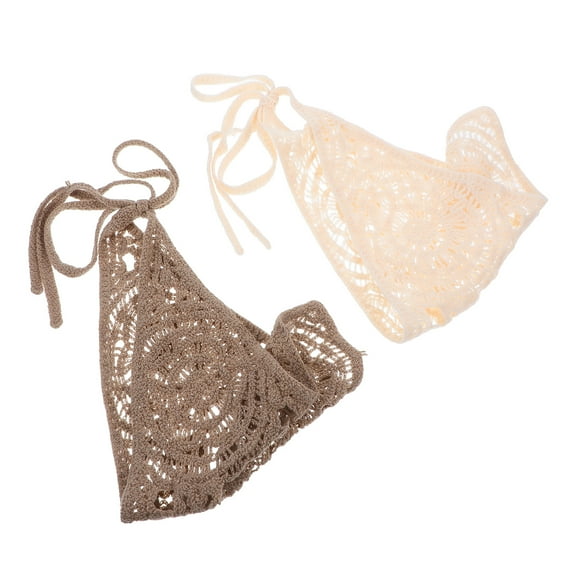 ROSENICE 2Pcs Crochet Bandana Headband Beige Yarn for Women Party Headwear