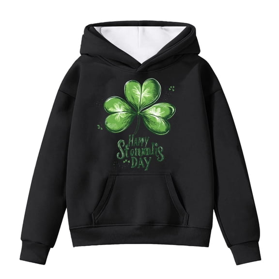 Toddler Hoodies Sweatshirts for Girls Clover Letter Print Kids Hooded With Pullover For Children's Party Trendy Cute Sweatshirt With Pocket Size 3-4T