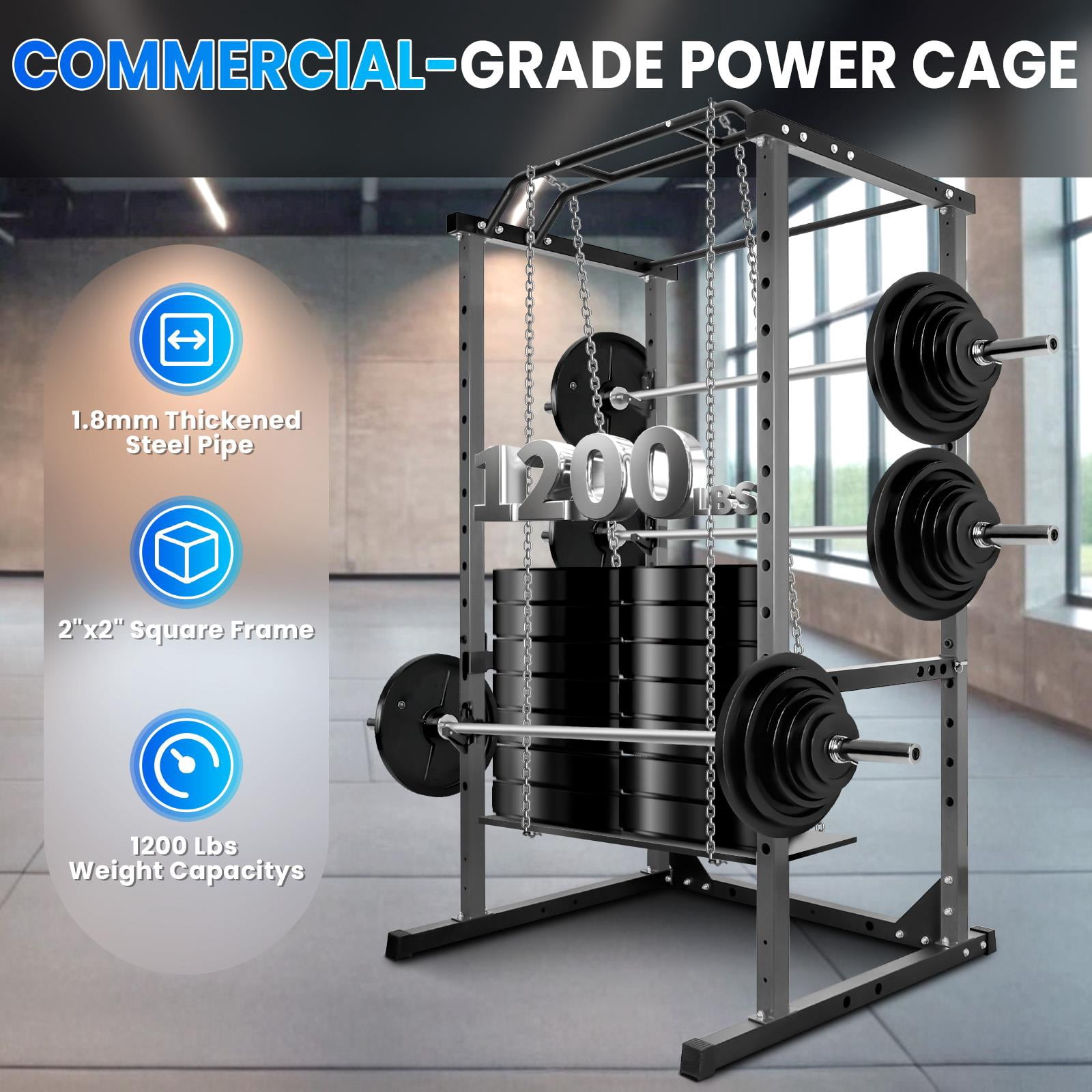 Heavy Duty Squat Stand for Home Gym, Adjustable Squat Rack with Non-Slip Base, Multi‑Function Strength Training Cage for Weight Lifting, Bench Press and Full Body Workout