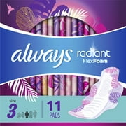 Always Radiant Extra Heavy Flow Pads with Wings, Light Clean Scent, Size 3, 11 Ct