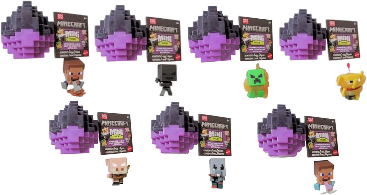 Mattel Minecraft Mini Mode Spawn Egg Blind Box, Collectible Mini Figures, Bundle of 3, Ages 6+ HKT64-956K