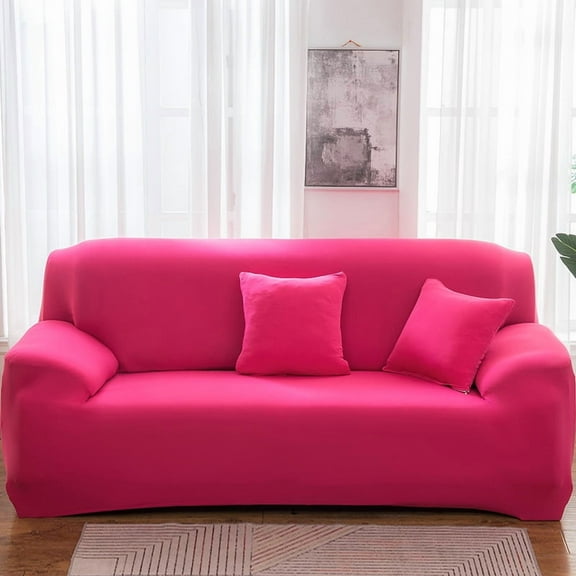 Nvzi 1 piece Dark Pink universal sofa cover, 57.09-72.83 inch universal elastic double seat sofa cover, durable stretchable furniture cover, fashionable solid color sofa elastic cover