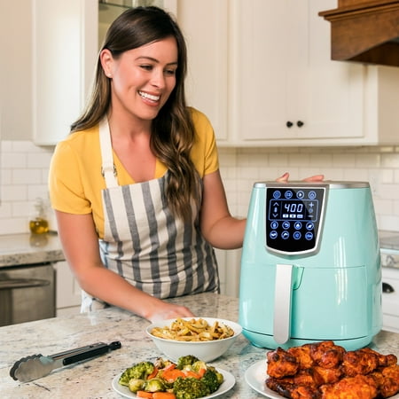 Best Choice Products 4.2qt 8-in-1 Digital Air Fryer Cooking Appliance with 8 Presets, Touch Screen Display, Adjustable Temp, Timer, Non-Stick Basket, Multifunctional Rack, Tongs, Recipes, Seafoam