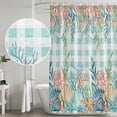 thumbnail image 5 of Summer Coastal Shower Curtain, Waterproof Shower Curtains for Bathroom, Watercolor Corals Shells Starfish Green Plaid Washable Fabric Bathtub Curtain Set Bath Decor with 12 Hooks Long 72"x84", 5 of 8