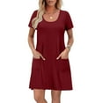 thumbnail image 3 of Mgmyaa Womens Casual Dresses Short Sleeve Crew Neck Summer Midi Dresses Boho Floral Beach Sundresses Spring A-Line Dress with Pockets, 3 of 7