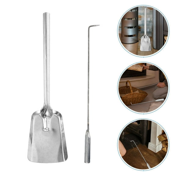 Amosfun Cast Iron Fireplace Poker and Shovel Set Silver Fire Pit Tools for Home Use