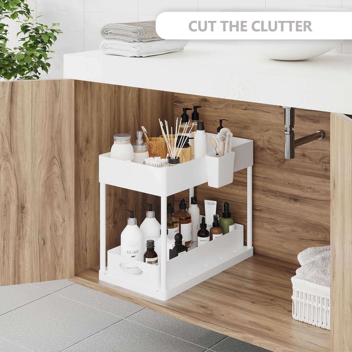 Storage Bud Under Sink Organizer and storage, Pull Out Bathroom Cabinet Organizer, Under Sink Storage for Kitchen Cabinet, Under Cabinet Organizer, White
