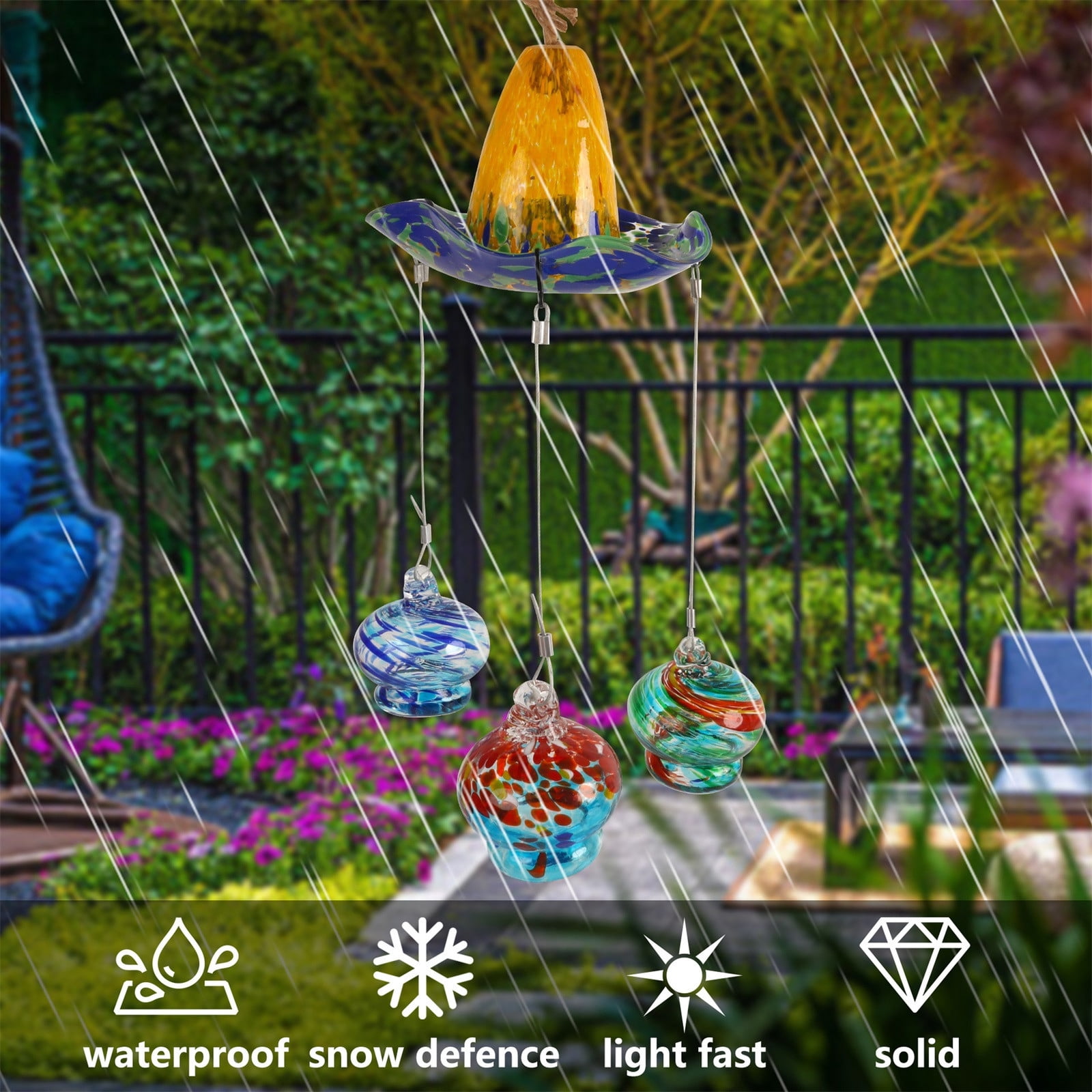 Kugisaki Hanging Bird Bath with 3 Pack Glass Hanging Hummingbird Feeders for Outdoors Glass Humming Bird Feeders Garden Decor for Outside