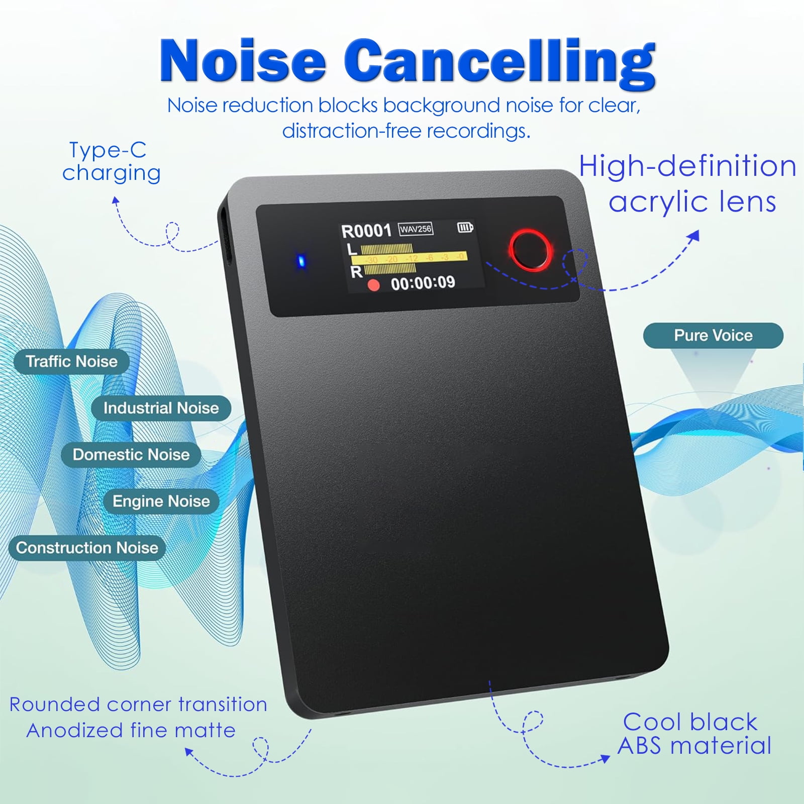 RONY AI Voice Recorder, Transcription Translation Smart Summary, File Security, Compact Design for Work Study Interviews Lectures, 64GB, Black